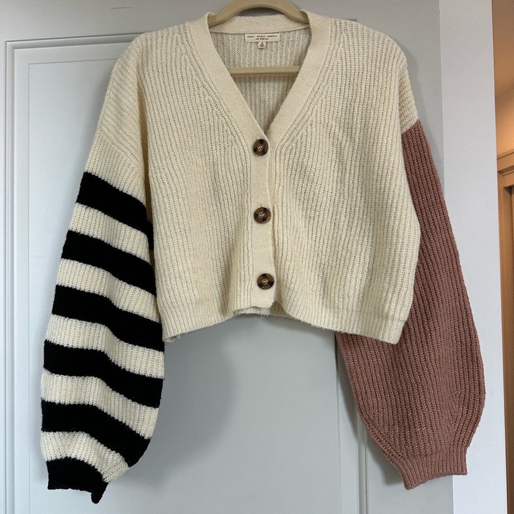 Truly Madly Deeply Colorblock Cardigan Sweater with Barrel Sleeves